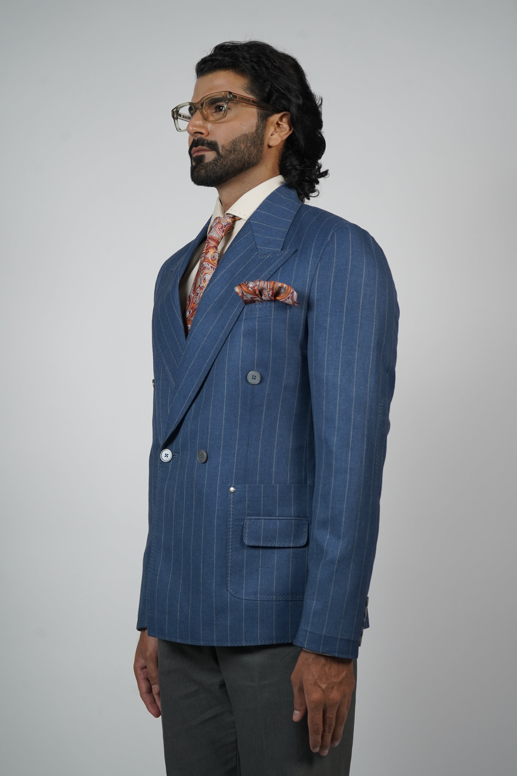 Blue Pinstripe Double-Breasted Jacket