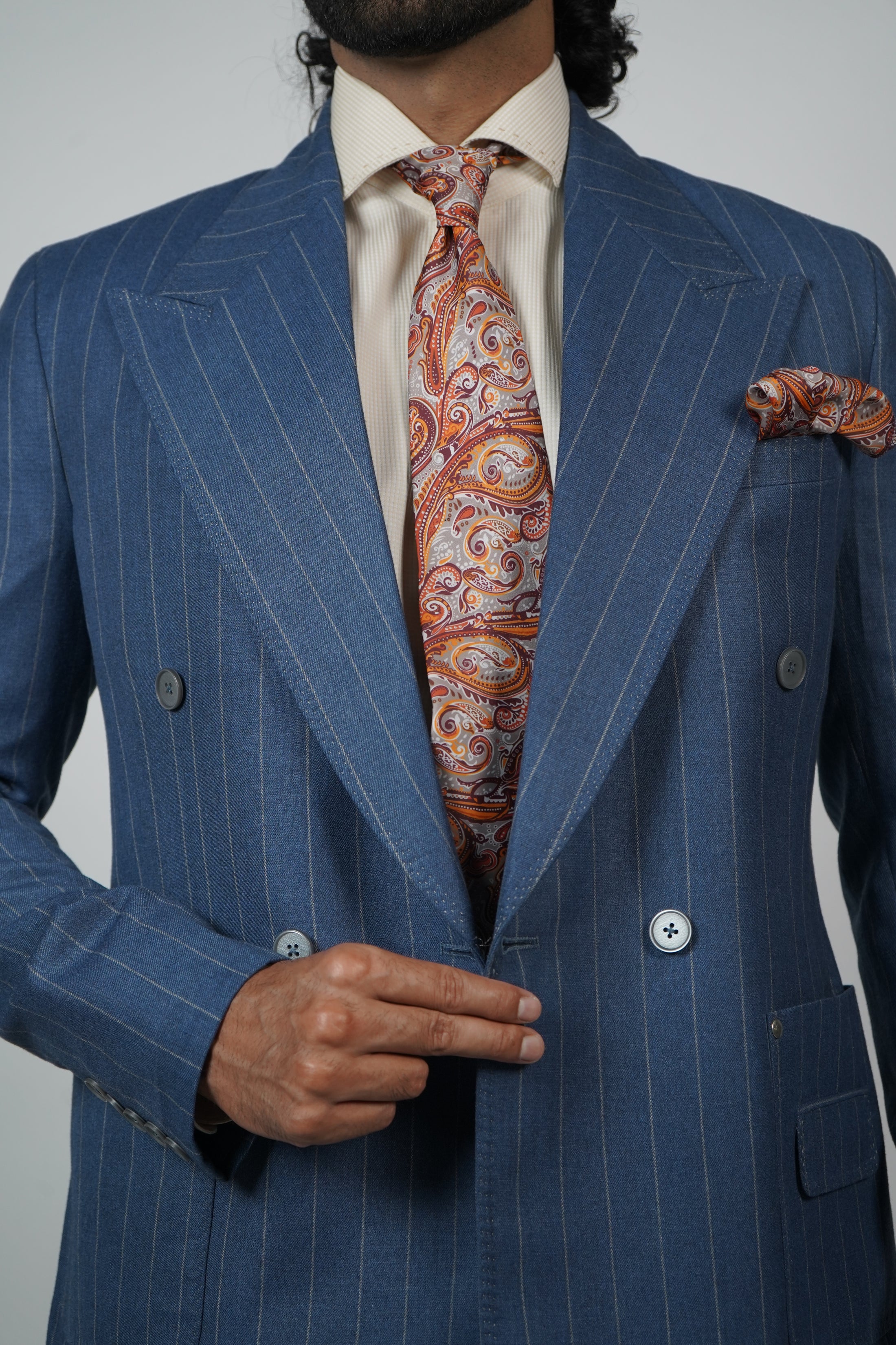Blue Pinstripe Double-Breasted Jacket