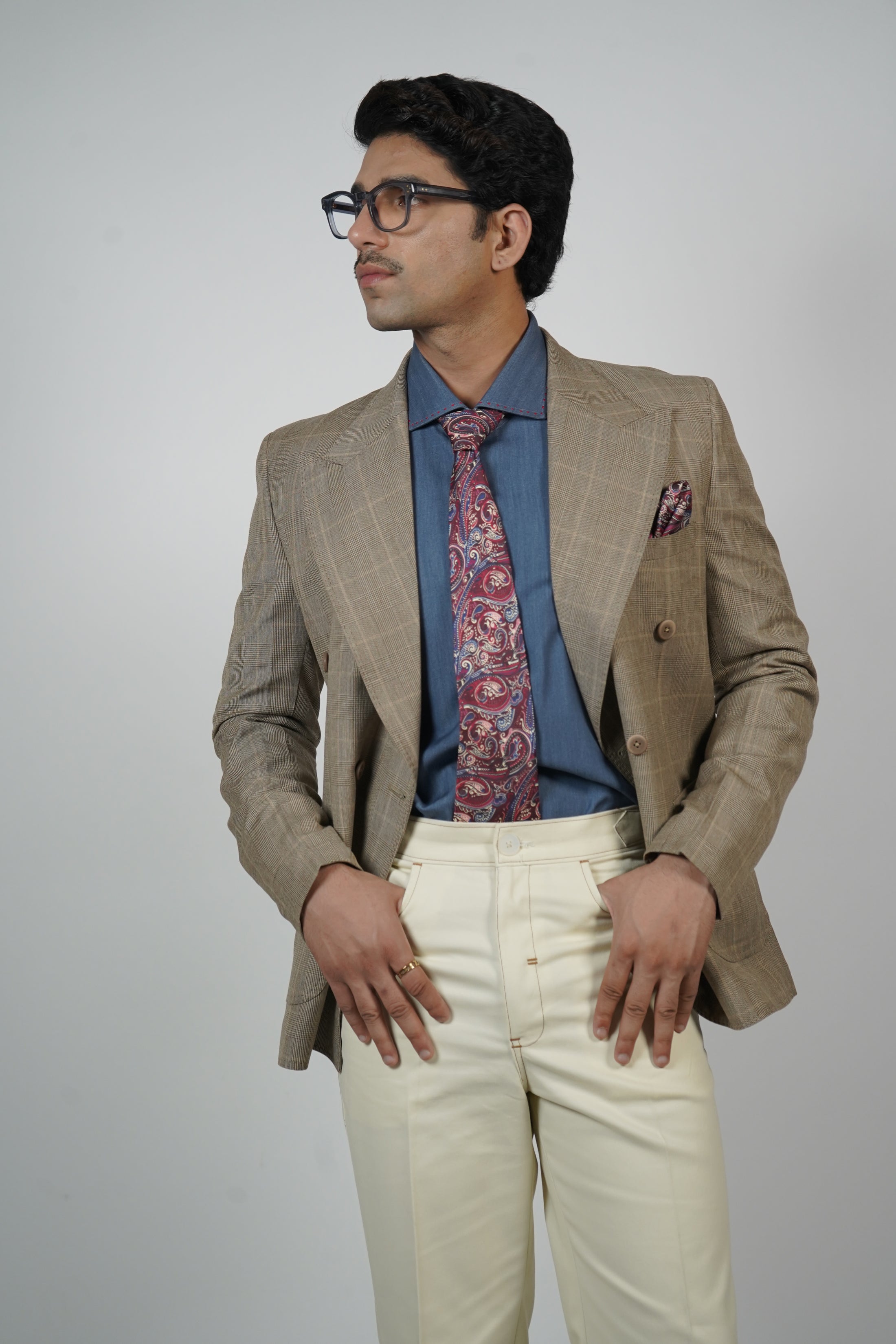 Blue Pinstripe Jacket with Elbow Patches