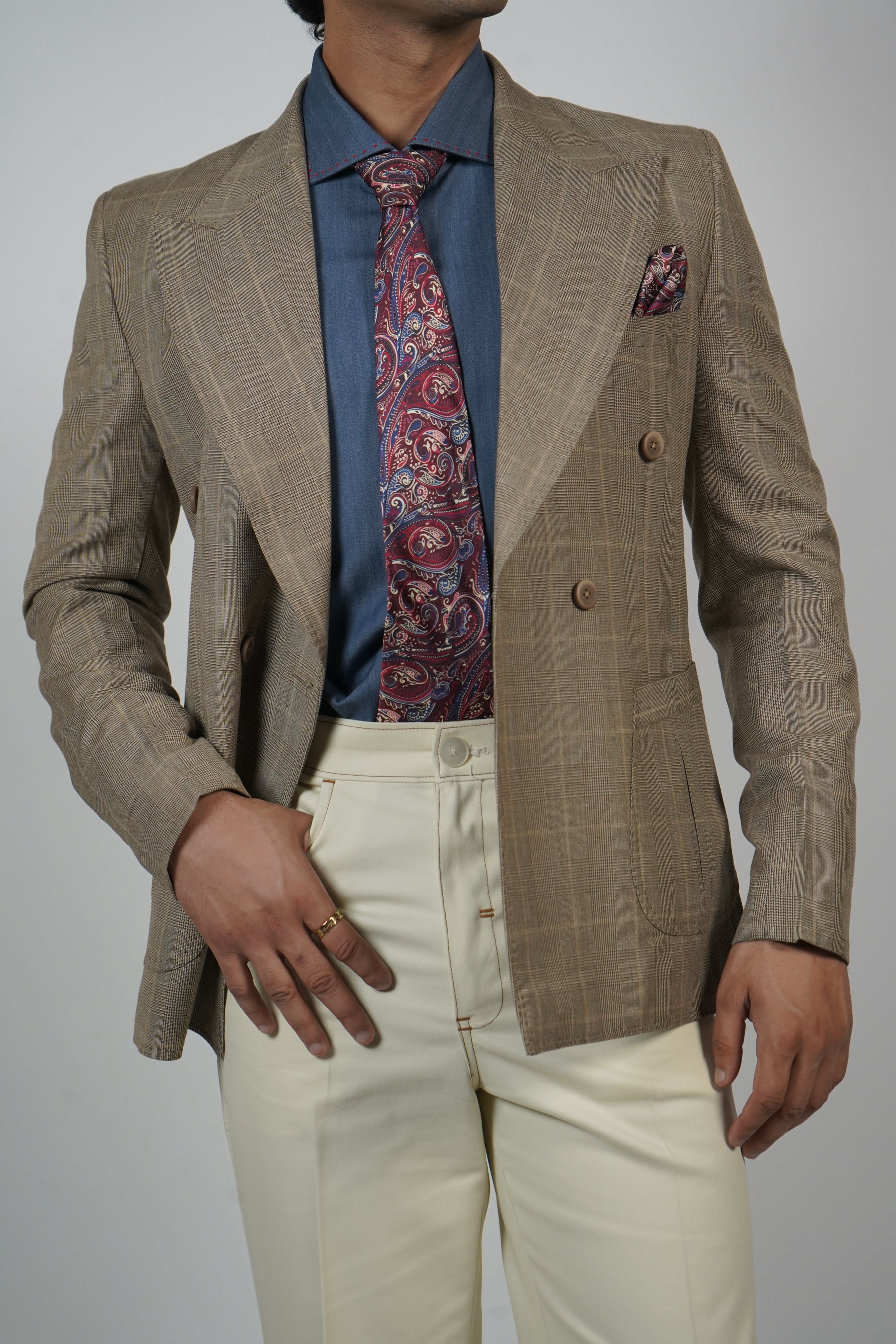 Blue Pinstripe Jacket with Elbow Patches