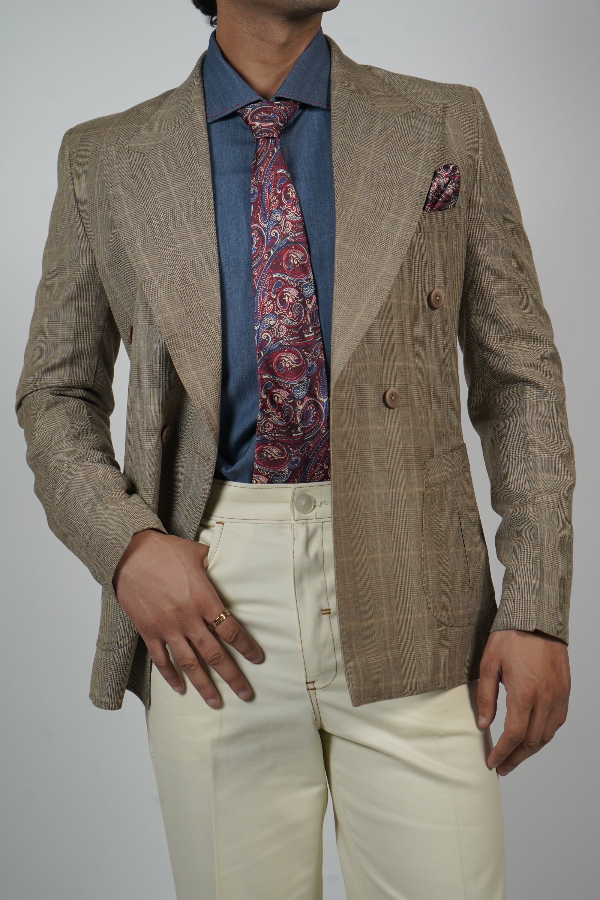 Blue Pinstripe Jacket with Elbow Patches
