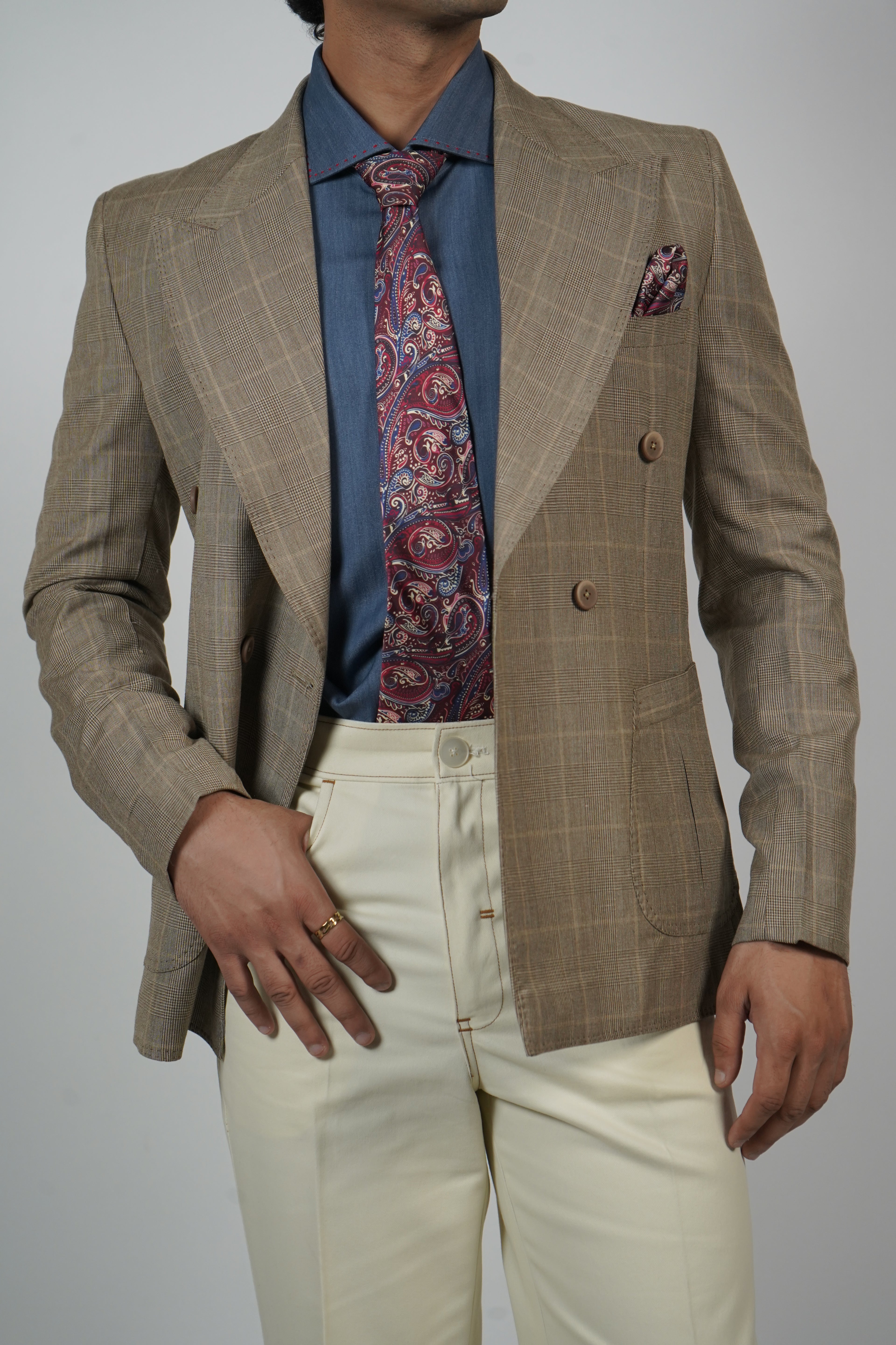 Blue Pinstripe Jacket with Elbow Patches