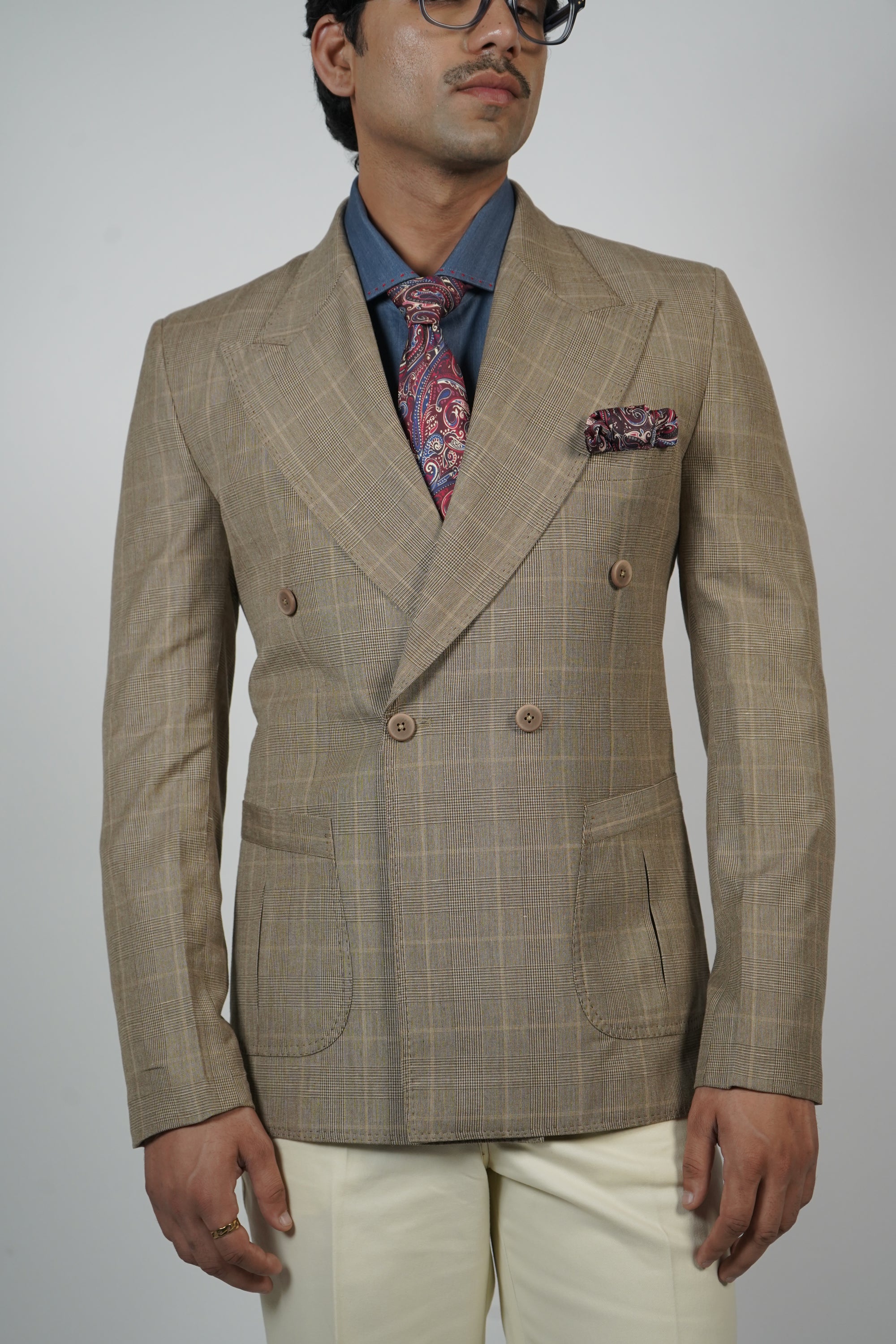 Blue Pinstripe Jacket with Elbow Patches