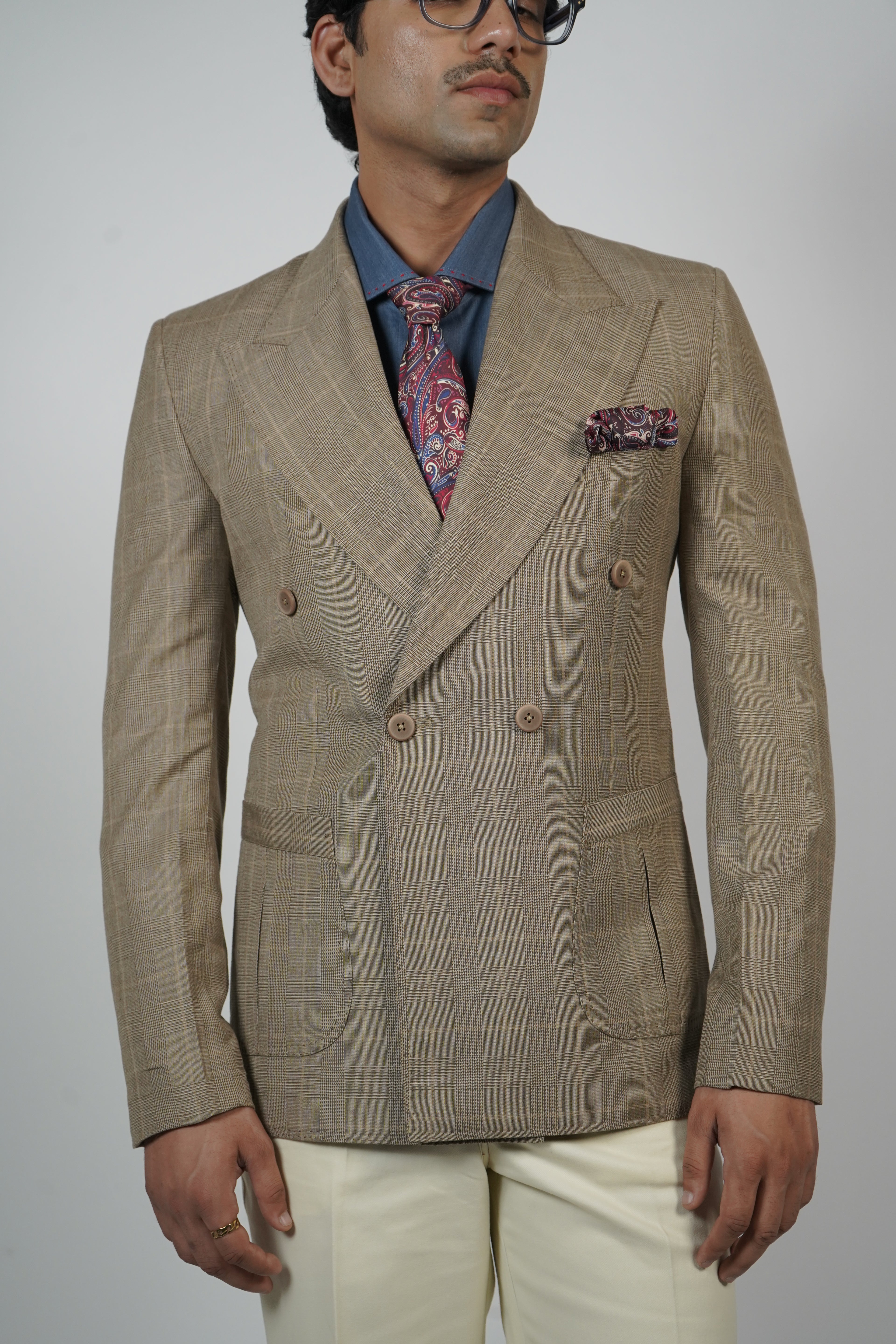 Blue Pinstripe Jacket with Elbow Patches