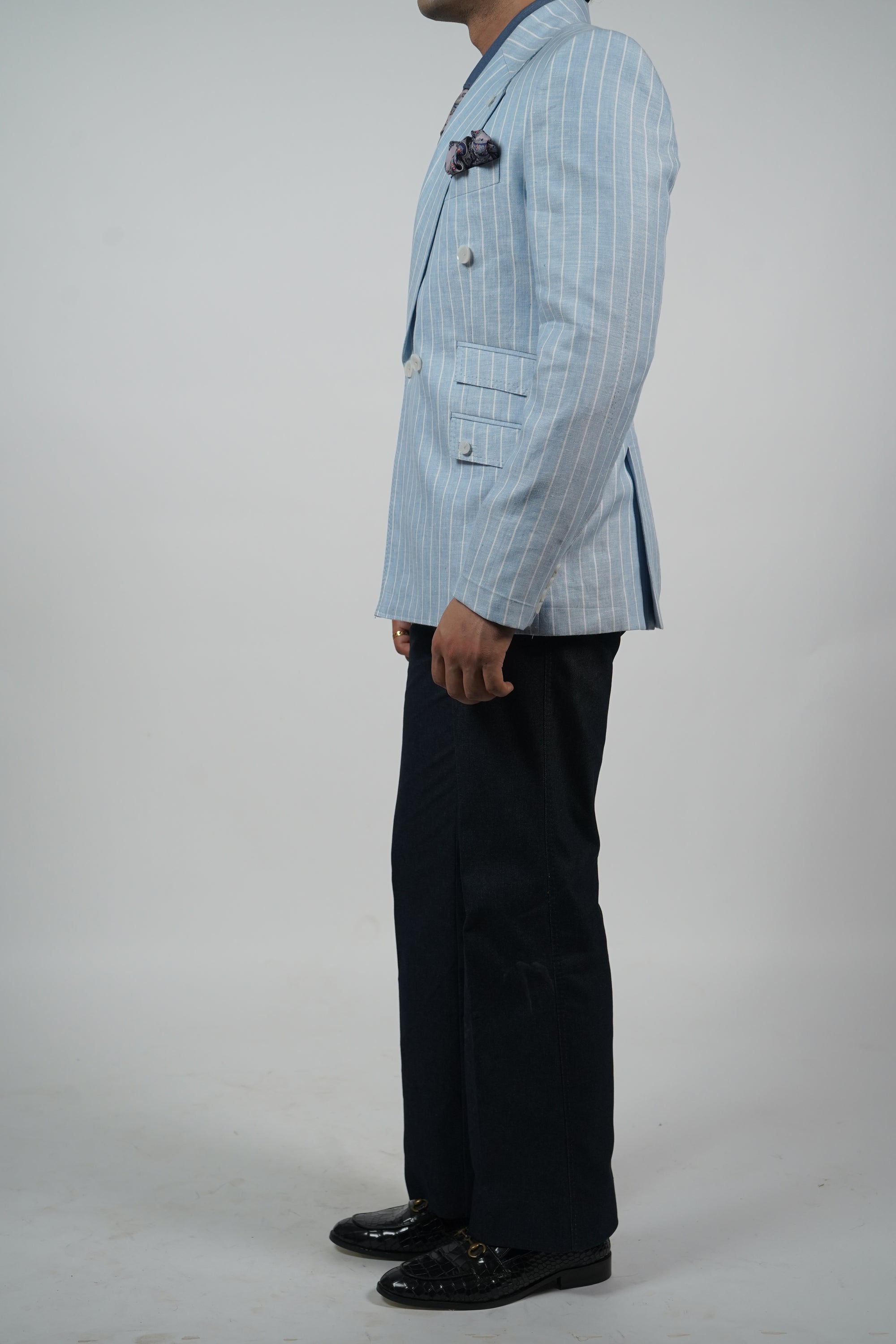 Sky Blue Linen Stripe Jacket