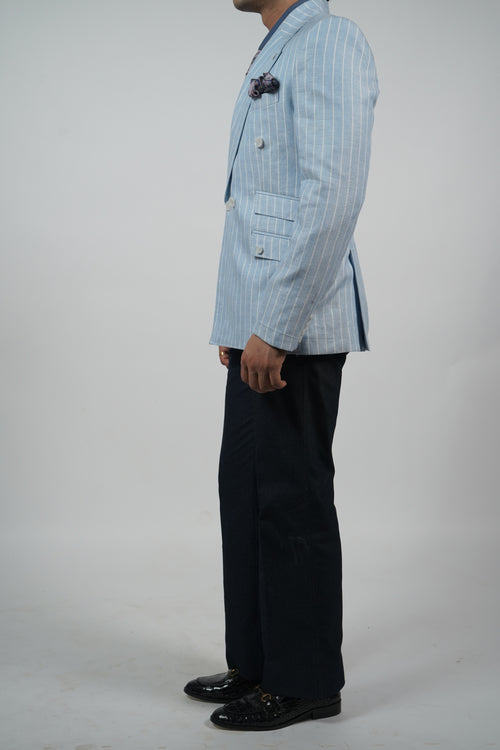 Sky Blue Linen Stripe Jacket