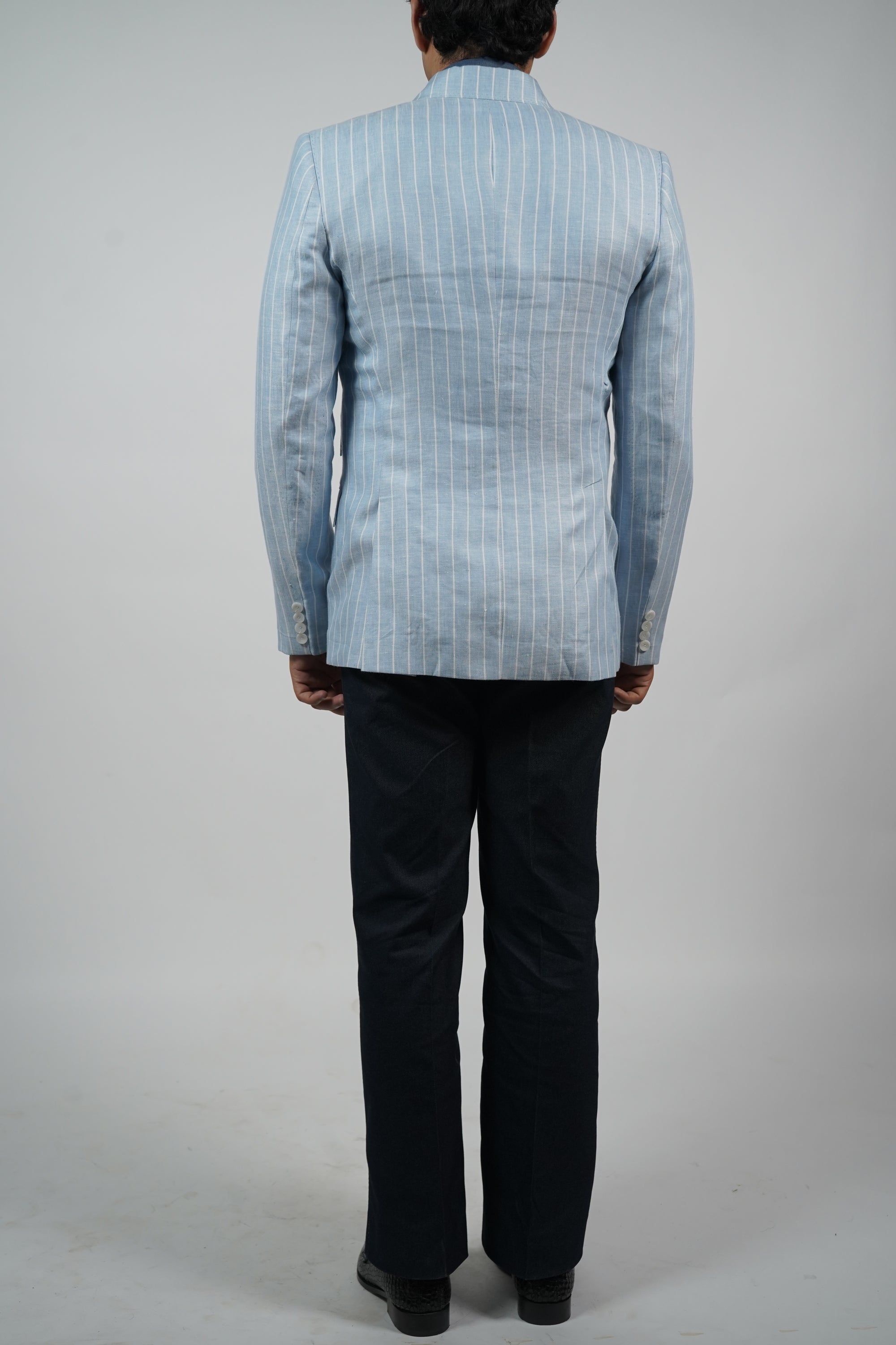 Sky Blue Linen Stripe Jacket