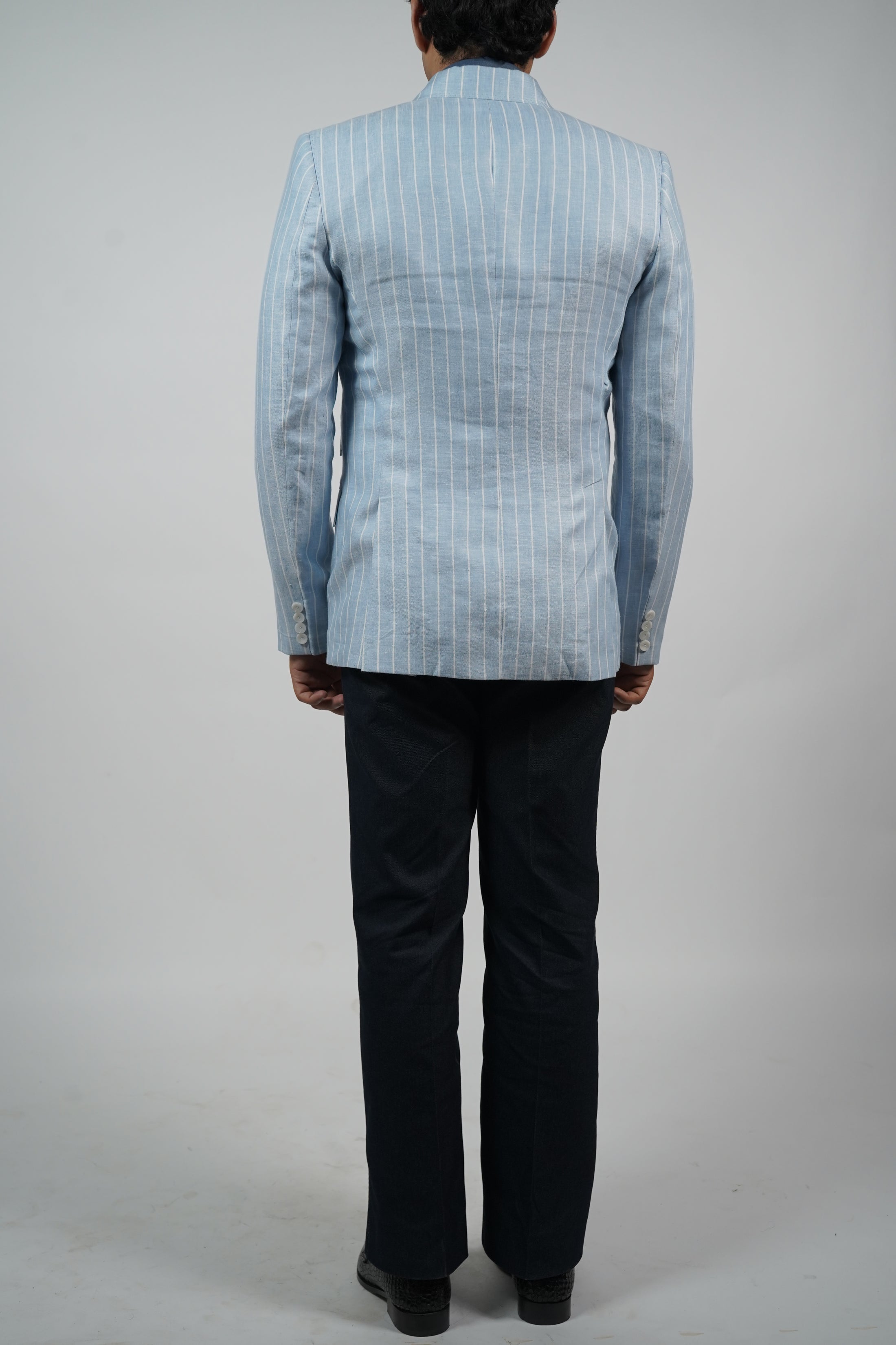 Sky Blue Linen Stripe Jacket