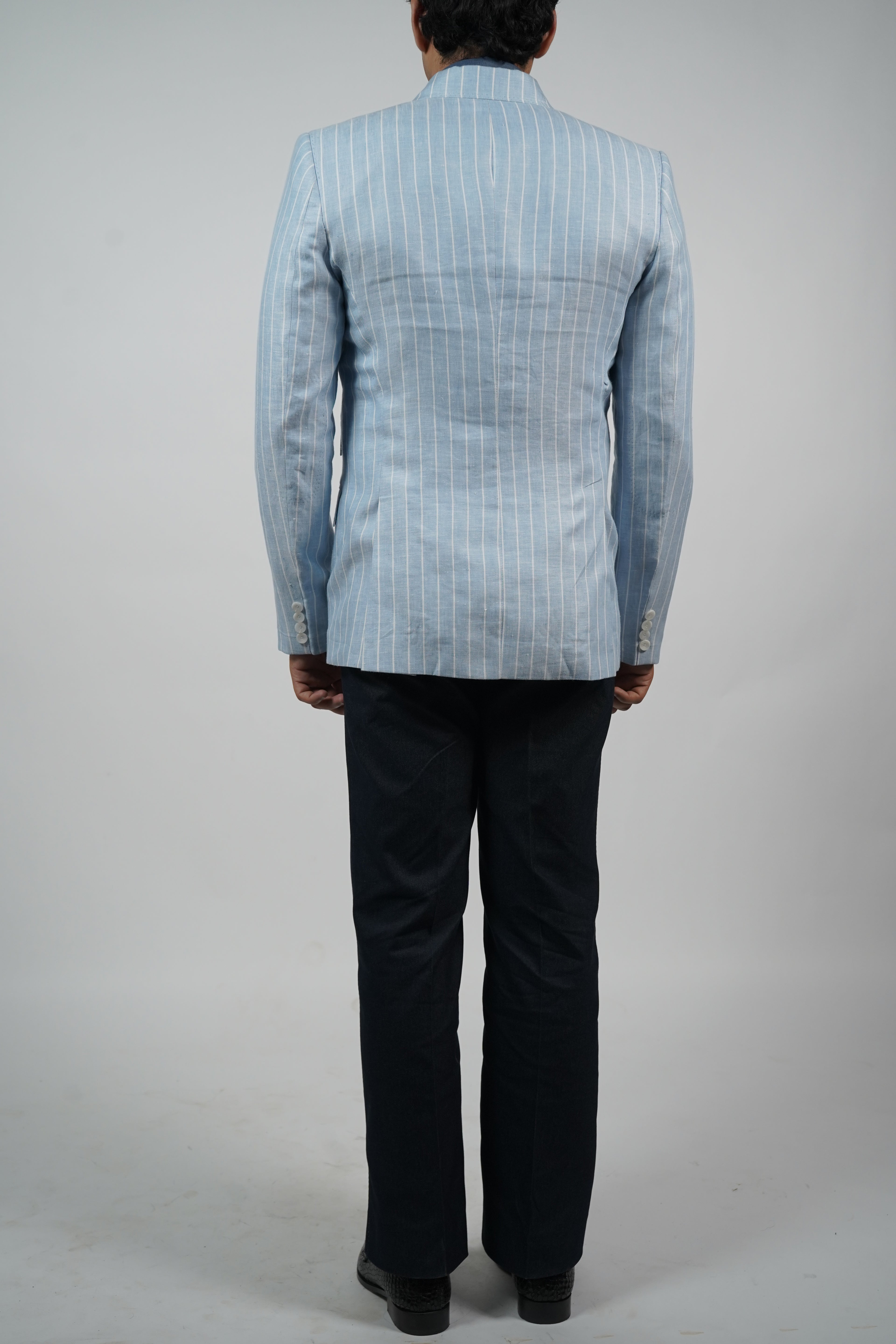 Sky Blue Linen Stripe Jacket